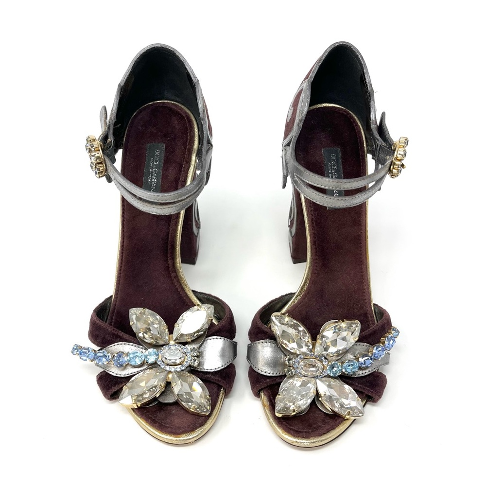 Dolce & And Gabbana Velvet Baroque Crystal Dragonfly Heels Shoes Sandals 37 7 - Picture 3 of 12